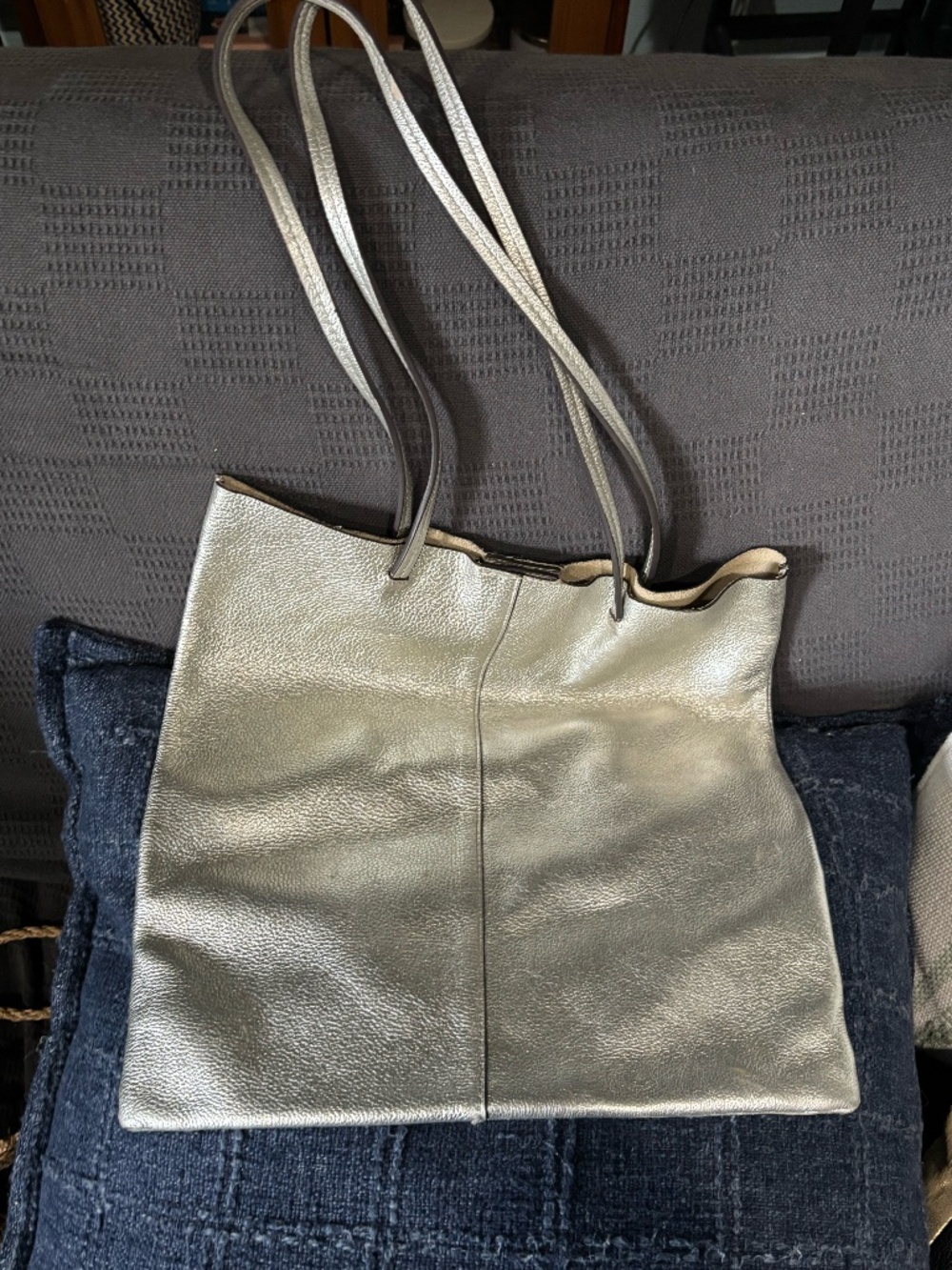 Banana Republic Metallic Silver LEATHER Tote!!